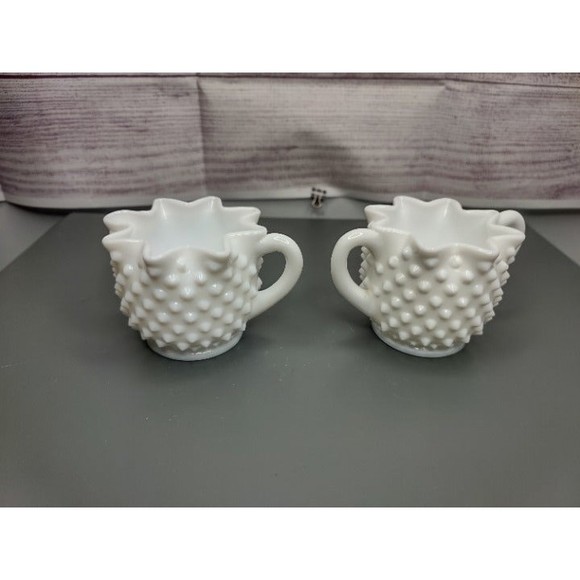 Vintage Fenton White Milk Glass Hobnail 8-point Star Pattern Sugar/Creamer Set - Picture 3 of 4